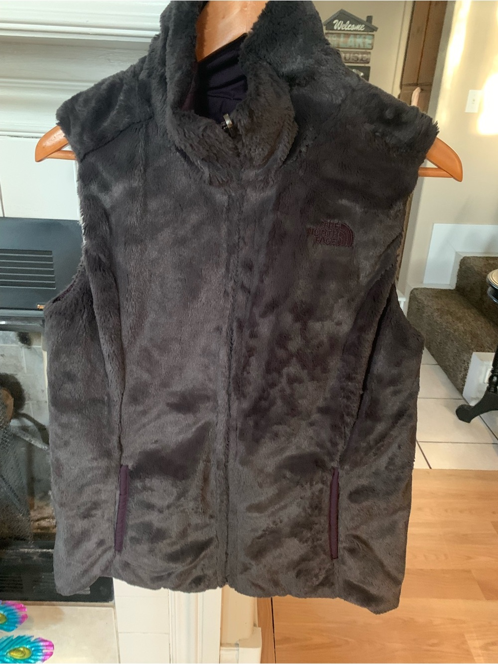 The North Face Insulated Reversible Vest Gray/Brown Fleece and Purple Quilted M